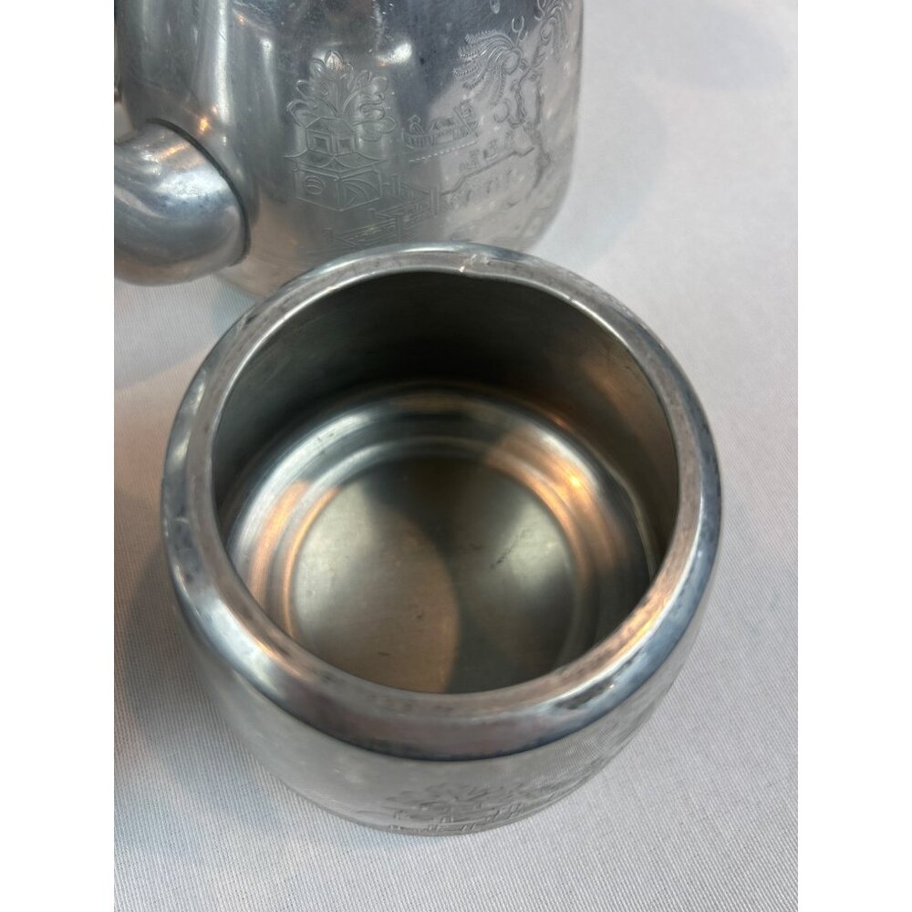 Vintage Swan Brand Willoware Aluminum Tea Set Tray Asian Landscape - Picture 6 of 12